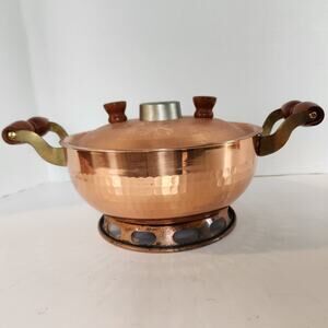 Vintage Japanese Pure Hammered Copper Shabu Shabu Hot Pot